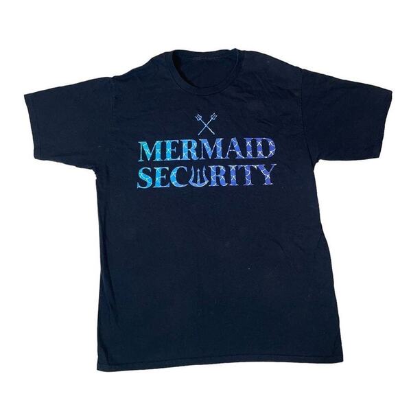 Mermaid Security blue and black T-shirt SZ L - Picture 1 of 4